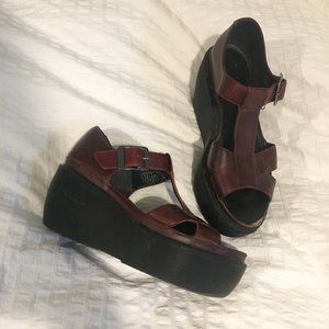 Dr. Martens Maroon Leather Platform Wedge Sandals